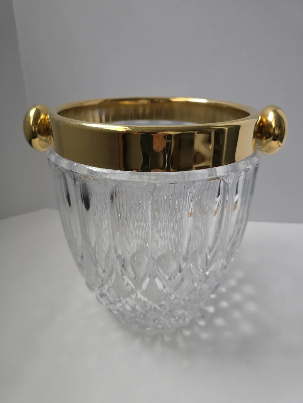 Heavy Crystal Pressed Glass Champagne Bucket With Gold Colored Rim W/Blemishes